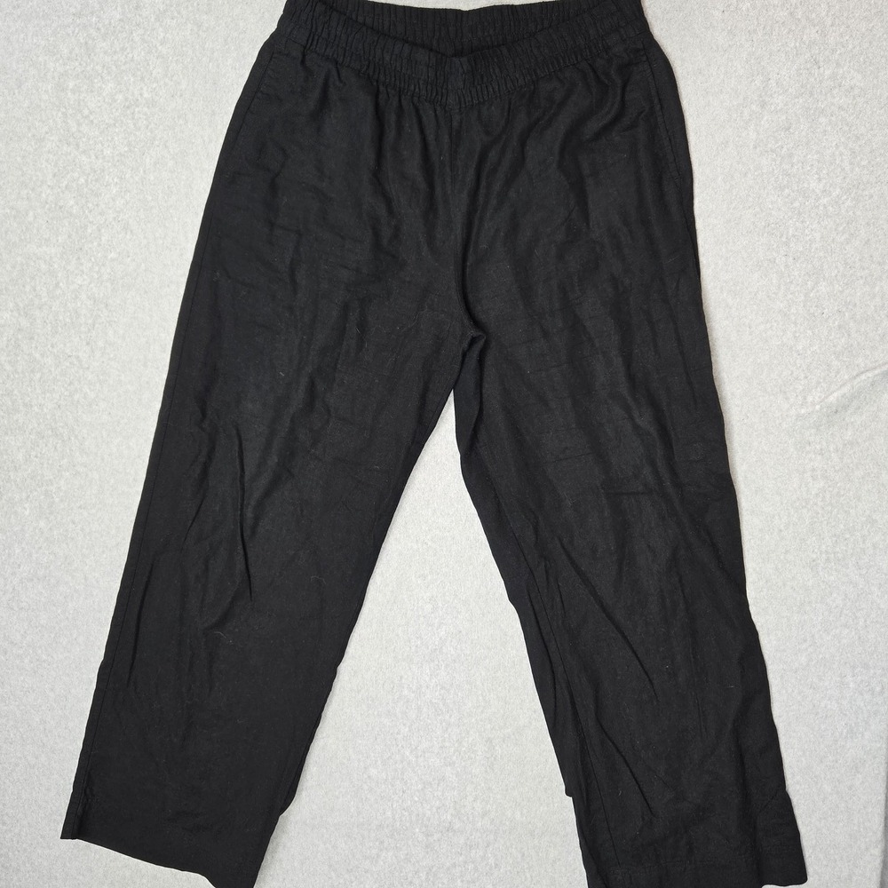 Old Navy Women Pants L TALL Black Linen Rayon Wide-Leg Wide Leg 31" Inseam